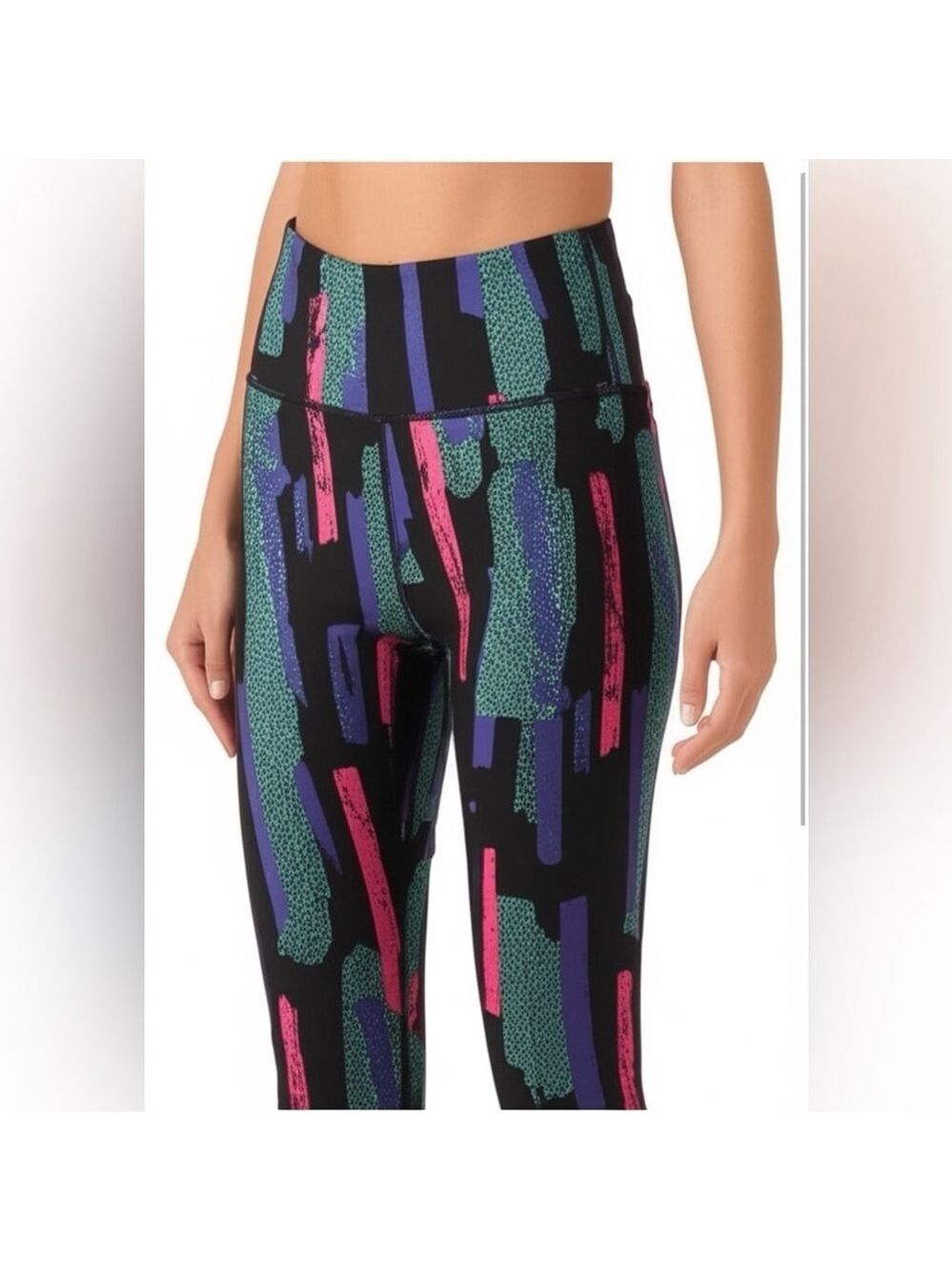 Reebok AOP Printed Leggings Black Pink Purple High Rise Speedwick Activewear XS - Picture 6 of 12